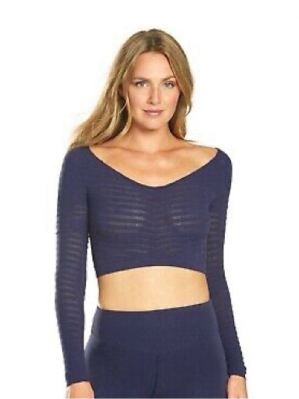 Free People | Long Sleeve Crop Top Eclipse Blue M New! Gone Adrift NWT!